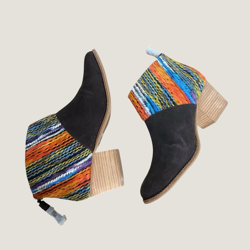 TOMS Blanket Aztec Stripe Leila Brown Suede Western Boho Bootie Women's 12 NEW - Picture 3 of 12